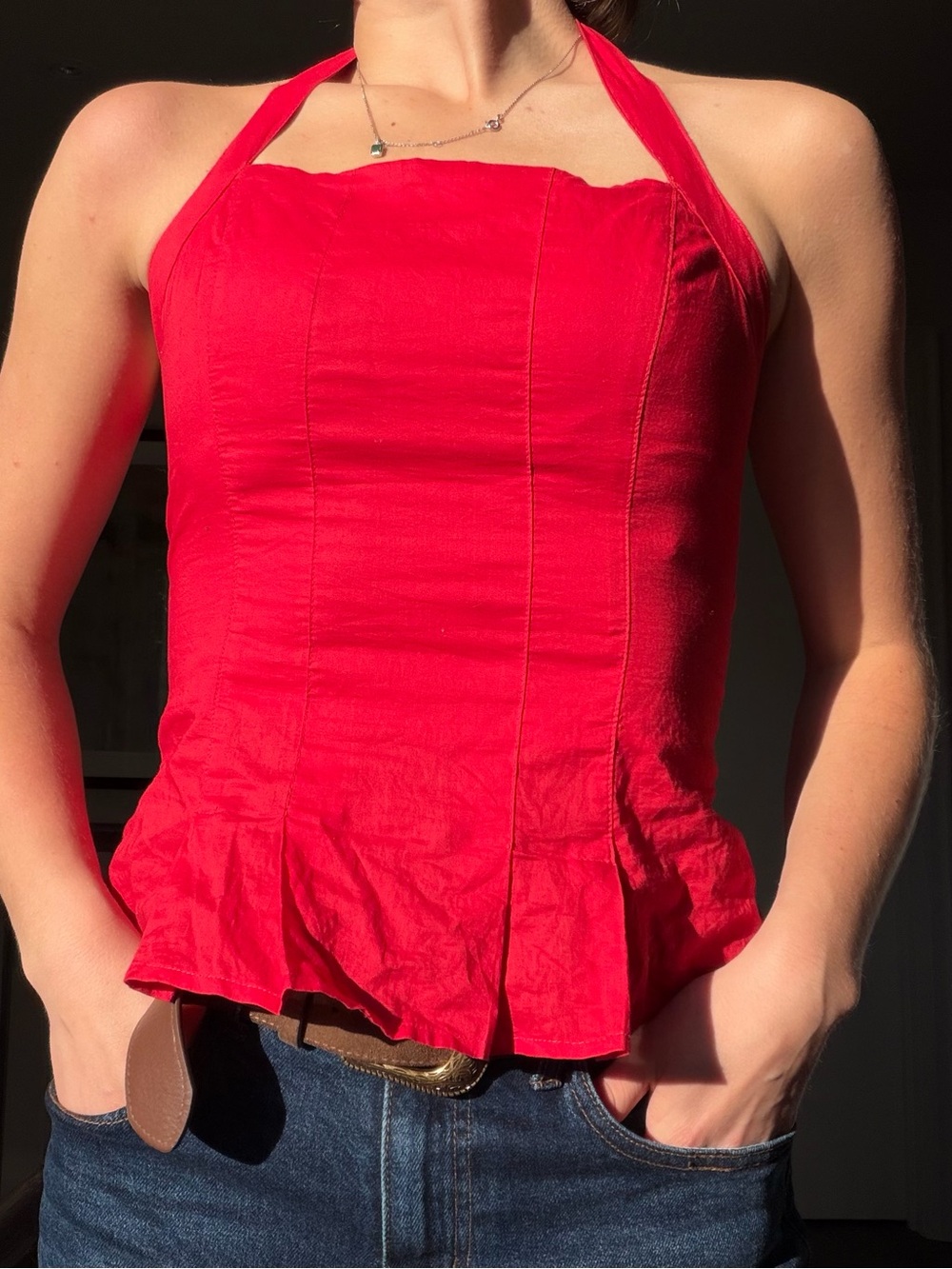 Hollister Red Halter Peplum Camisole